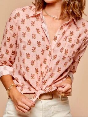 SPARTINA 449 NWT Lois Pink House French Floral Cotton Linen Shirt, Size XL